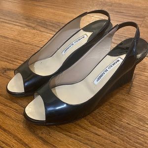 Manolo Blahnik Peep Toe Wedges